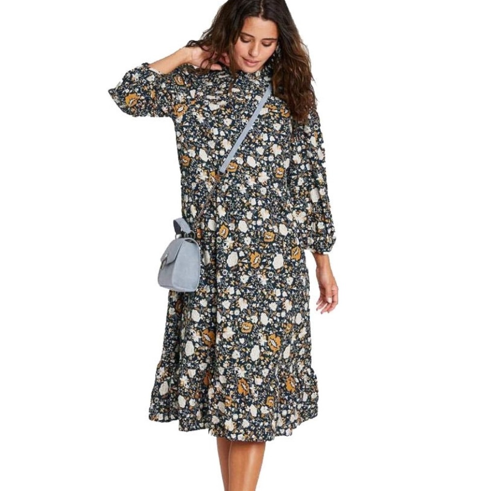 Boho Floral Print Long Sleeve Dress Large Navy NWT Universal Threads